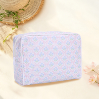Tas Makeup Bergaris Motif Mahjong PVC Terlaris, Kapasitas Besar dengan Ritsleting, Ideal untuk Perjalanan dan Mengorganisir Kosmetik
