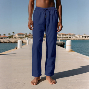 <span class=keywords><strong>Pantaloni</strong></span> da <span class=keywords><strong>uomo</strong></span> casual in <span class=keywords><strong>lino</strong></span> a vita media, tinta unita, a gamba dritta, comodi e traspiranti, per esterni, abbinabili a tutto, Nuova Collezione 2025 - Product Image 3