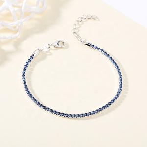 Moda pirinç ayarlanabilir 925 gümüş takı CZ mavi beyaz kristal tenis bilekliği - Product Image 4