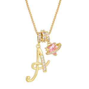 Collana con lettere iniziali con cuore rosa scintillante <span class=keywords><strong>e</strong></span> zircone con collana alfabeto con ciondolo donna gioielli d'amore - Product Image 3