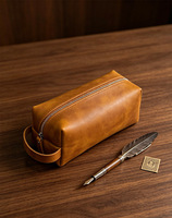 Trousse de Toilette en Cuir Crazy Horse pour Hommes, Organisateur de Voyage, Pochette Zippée en Forme de Boîte, Sac de Transport avec Poignée, Pochette de Voyage en Cuir