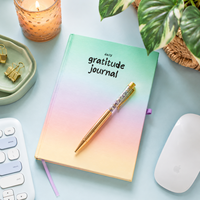 Carnet de Gratitude Quotidienne à Couverture Rigide, Couverture Dégradée Arc-en-ciel Pastel, Stylo Améthyste Cristal, Coffret Cadeau, Fabrication OEM ODM en Gros