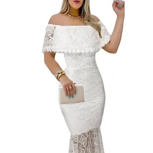 Toptan yeni sıcak bayanlar Casual artı boyutu beyaz elbiseler off-omuz parti elbise