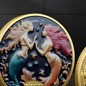 Moneda Conmemorativa Chapada en Oro de <span class=keywords><strong>Piscis</strong></span>, Moneda Coleccionable de Astrología con Sirena en Esmalte 3D a Color, Regalo de Cumpleaños para Febrero y Marzo - Product Image 4