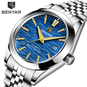 Benyar Men's Automatic <b>Mechanical</b> <b>Watch</b> Blue Dial Stainless Steel Strap Water Resistant Calendar Feature BY-5209M - Product Image 1