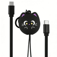 Câble de charge rapide rétractable 2 en 1 Black Cat 60W 3A, chargeur multiple, câble de charge USBC, câble USB universel pour iPhone