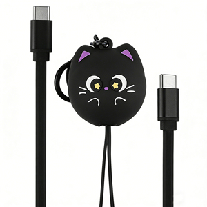 สายชาร์จ USB อเนกประสงค์แบบ2 in <span class=keywords><strong>1</strong></span>, สายชาร์จ USB อเนกประสงค์สำหรับ iPhone 3A แมวสีดำแบบยืดหดได้ - Product Image 1
