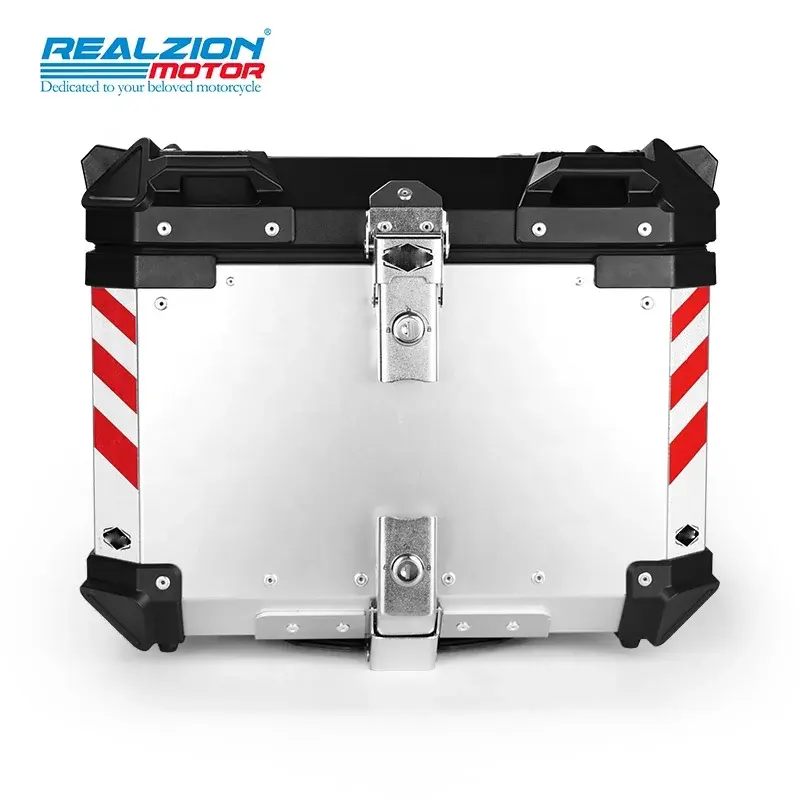 REALZION Motorcycle Parts Silver Top Box Rear Helmet Case Tail Storage Toolbox 50L For Universal