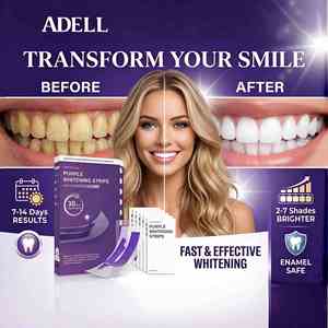 Tiras Blanqueadoras de Dientes V34 Púrpuras, 28 Unidades, Cuidado Seguro del Esmalte PAP, Eliminador de Manchas Amarillas, Refresca el Aliento, para Cuidado Bucal de Adultos - Product Image 2