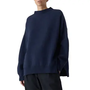 캐시미어 풀오버 여성 스웨터 사용자 정의 니트 단색 스탠드 칼라 탑스 아기 알파카 리브 커프 패션 스웨터