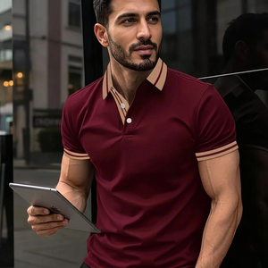 Camisa de Manga Corta con Botones y Estampado de Rayas para Hombre, Moderna, para el Verano, Ideal para Golf, Tenis y Deportes al Aire Libre - Product Image 1