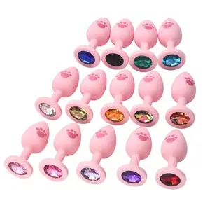 Silicone Pink Cat Claw Print Anal Plug Anus Dilator Anal Toys Butt Plug Sexy Masturbator Products Adult Toys