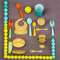 Lot de 7 pièces : Ensemble d'alimentation moderne en silicone écologique pour bébé, comprenant une tasse à bec anti-fuite et un bol à ventouse avec assiette en silicone, sans BPA, pour les entreprises alimentaires