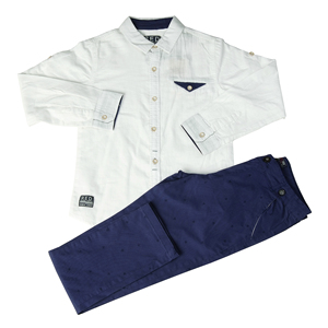 Ensemble de Vêtements pour Garçons en Gros Tissu de Coton de Qualité Chemise et Pantalon pour Enfants pour le Printemps et l'Été Motif Uni - Product Image 3