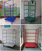 Conteneur pliable en treillis métallique, capacité 500 kg, revêtement poudré bleu/gris