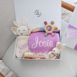 Kaiyue 100% katun rajut selimut bedong baru lahir menerima selimut bayi sendawa Set hadiah pribadi kotak hadiah mandi bayi - Product Image 2