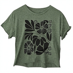 T-shirt décontracté en jersey léger et écologique pour femme, gris, col rond, manches courtes, imprimé floral marguerite, coupe classique, printemps - Product Image 4