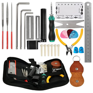 <span class=keywords><strong>Kit</strong></span> de Herramientas de Reparación y <span class=keywords><strong>Mantenimiento</strong></span> de <span class=keywords><strong>Guitarra</strong></span> Eléctrica de 45 Piezas con Bolsa de Transporte, Regla de Acción de Cuerdas, Lima de Luthier, Clavijas de Puente - Acero Metálico Duradero - Product Image 6