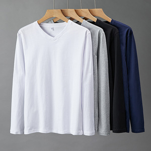 <span class=keywords><strong>T</strong></span>-<span class=keywords><strong>Shirt</strong></span> da <span class=keywords><strong>Uomo</strong></span> in Puro Cotone Traspirante, Casual, Slim Fit, <span class=keywords><strong>Scollo</strong></span> a <span class=keywords><strong>V</strong></span>, <span class=keywords><strong>Manica</strong></span> <span class=keywords><strong>Lunga</strong></span>, Tinta Unita, Vendita all'Ingrosso - Product Image 1