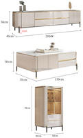 Élégants Meubles TV et Ensemble Table Basse Table d'Appoint Porte en Verre Avec Tiroir Plateau en Ardoise de Luxe Pied en Acier Inoxydable