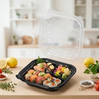 Boîte alimentaire rectangulaire longue en plastique à charnières, noire, pour emballage à emporter