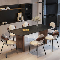 Ensemble table et chaises de salle à manger haut de gamme italien moderne minimaliste en bois massif couleur noyer et dalle de pierre pour usage en restaurant, Nouveauté 2024