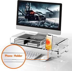 Acryl Monitor Standaard Riser, Breed 20 ", 2 Tier Computer Met Opslag, Bureau Organizer Desktop Printer Laptop Opslag Plank Scherm - Product Image 3