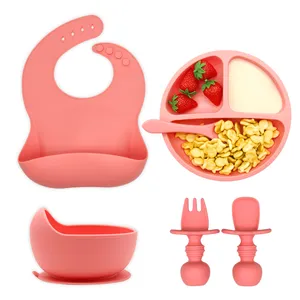 Baby First Stage Fütterung Lern löffel Led Entwöhnung Utensilien Kleinkind Training Cup Lätzchen Schüssel Platte Baby Silikon Fütterung sset