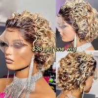Perruque Coupe Pixie Cheveux Naturels Bouclés Courte Bob Perruque Complète en Dentelle Noeuds Blanchis Lace Frontale 13x4 Perruque Pixie Avec Baby Hair