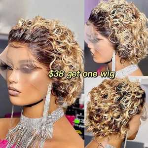 Perruque Coupe Pixie Cheveux Naturels Bouclés Courte <span class=keywords><strong>Bob</strong></span> Perruque Complète en Dentelle Noeuds Blanchis Lace Frontale 13x4 Perruque Pixie Avec Baby Hair - Product Image 5