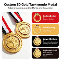 Médaille de Taekwondo en or 3D personnalisée, médaille rotative pour les compétitions d'arts martiaux