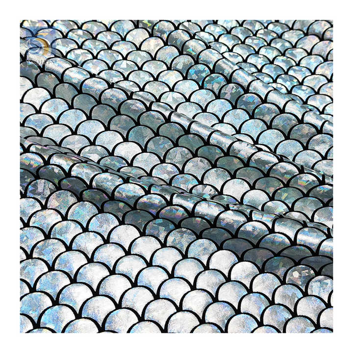 Stretched Scale Pattern Foil Printed Glitter Fish Scale Pattern Stage Dress Shiny Stretch ...
