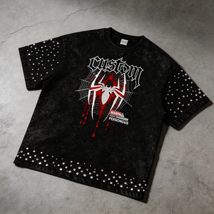 Camiseta de Hombre con Diseño Nuevo 2026, Lavado Ácido, Efecto Desgastado, con Pedrería, Manga Corta, Cuello Redondo, Estampado Gráfico, Talla Grande - Product Image 1