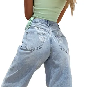 AQTQ Wholesale High Quality Women Designer Jeans Baggy Straight Cut High Waist Denim Pants