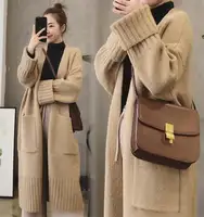 Thick Open Front Cardigan with Pockets, Long Length Coat