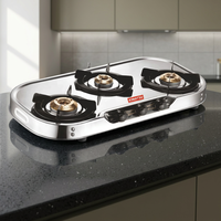 KIMATSU Kompor Gas LPG 3 Tungku Stainless Steel 30 inci Built-In dengan Pengapian Elektronik untuk Hotel & Rumah Tangga Garansi 1 Tahun