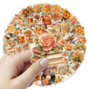51 pièces/sac Transparent Orange fleurs autocollants étanche vinyle Journal Vintage PET autocollants décoratif mur autocollant Scrapbooking - Product Image 5