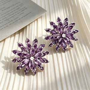 Purple Flower Stud <b>Earrings</b> With Micro Insert Zircon S925 Silver <b>Posts</b> Party Jewelry - Product Image 4