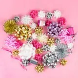 Metallic Blend Double Face 100% Polyester Gift Bows Set in Gold Silver Pink White with Glitter Foil <b>Ribbons</b> for Gift Packaging - Product Image 2