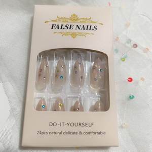 24 <span class=keywords><strong>faux</strong></span> ongles longs en amande à presser, base nude avec design étoile 3D et strass, finition brillante, amovibles, pour femmes - Product Image 3