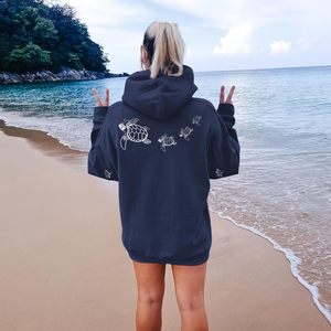 FOXA Sweat-shirt à capuche surdimensionné en polaire pour femme, motif tortue de mer, épaules tombantes, pull décontracté thème océan - Product Image 5