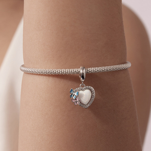 Colgante en forma de corazón plateado con incrustaciones de ópalo y pedrería de cristal, joyería bonita para mujer, regalo - Product Image 6