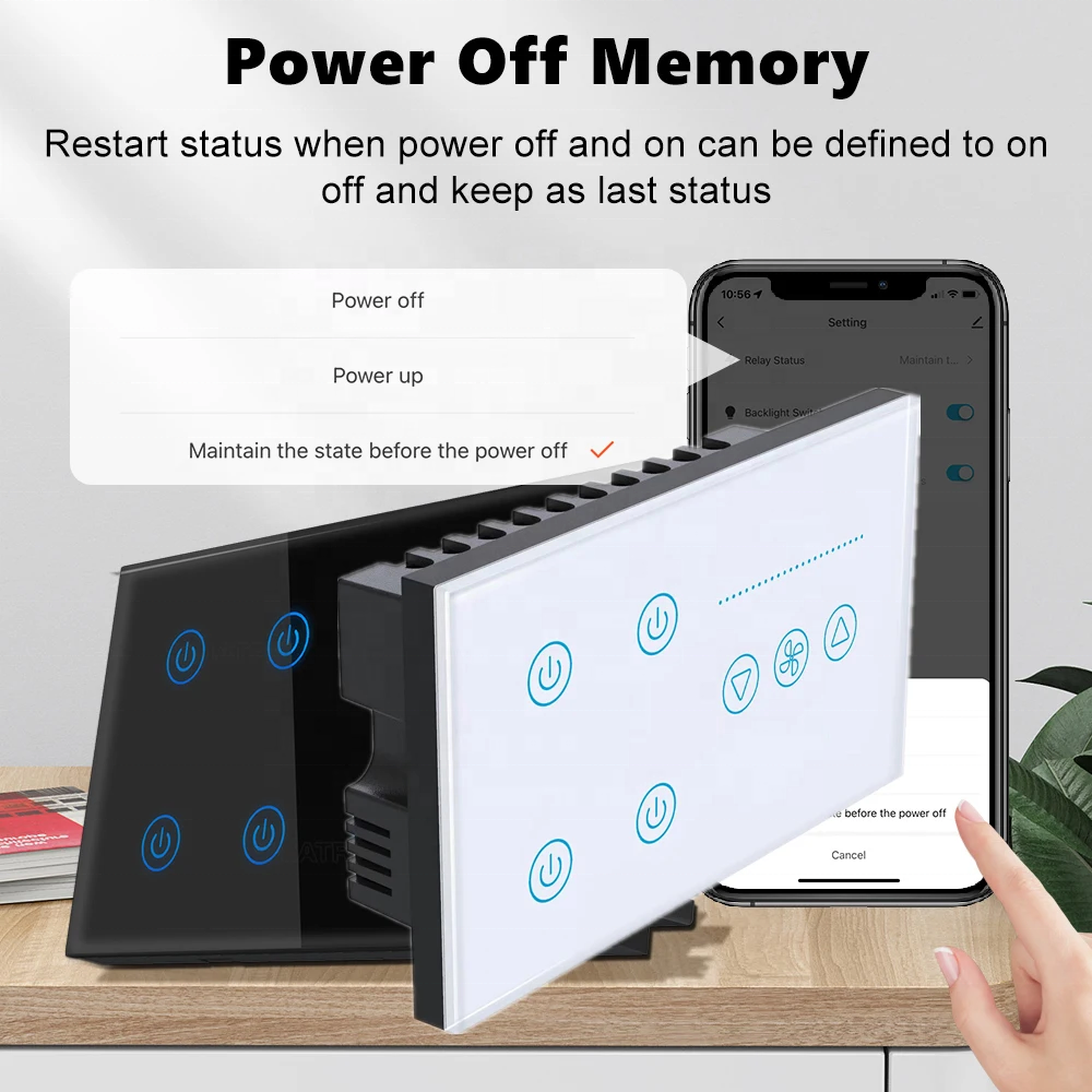 UEMON Electric Smart Home 4-Gang 1-Fan Light Touch Switch with Alexa & Tuya App Control WiFi for Garage Use · image 2