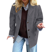 Kadın Sonbahar Vintage Blazer Bol Kesim Uzun Kollu Tek Göğüslü Düğmeli Cepli Kahverengi Günlük Toptan Tedarik