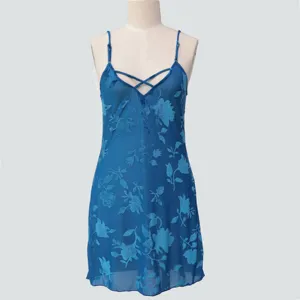 Intiflower NL19 baju tidur wanita, desain baru 2023 piyama bunga biru kualitas tinggi tanpa lengan elegan