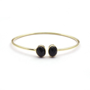 Bracelet en onyx noir bijoux plaqué or ovale deux bracelet en pierres précieuses noires bijoux main designer bracelet bracelet bijoux - Product Image 1