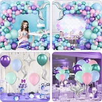 Decoración para Fiesta de Cumpleaños Infantil con Temática de Sirena, Globo de Aluminio con Forma de Cola de Sirena y Globo de Látex Morado, Juego de Guirnaldas de Globos para Fiesta