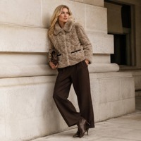 Manteau court en fausse fourrure de lapin pour femme, couleur kaki clair, avec motif losanges 3D en relief, coupe ample, pour l'hiver