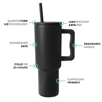Tumbler Cangkir Kopi Stainless Steel Dinding Ganda 30oz 40oz dengan Logo Custom, Lapisan Powder Coating, dan Pegangan, untuk Perjalanan & Camping