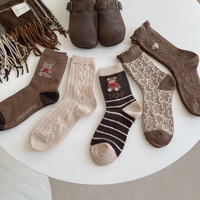 Chaussettes coréennes mignonnes d'ours de bande dessinée chaussettes rayées de coton pour des femmes